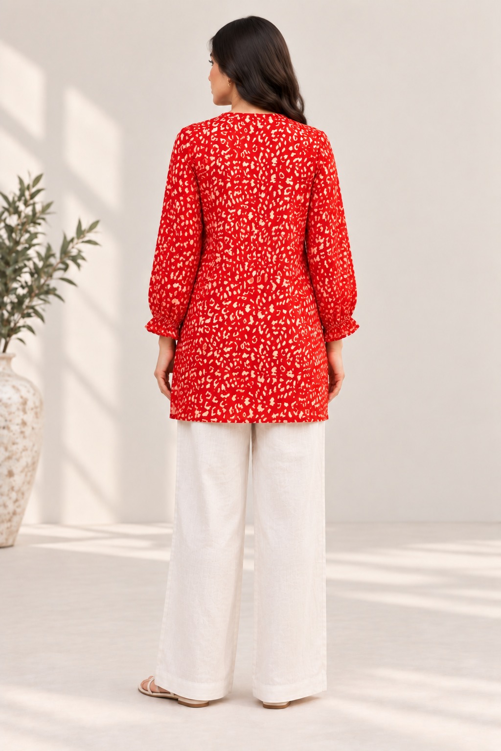 Eshal Red Printed Tie-Neck Co-ord view 2